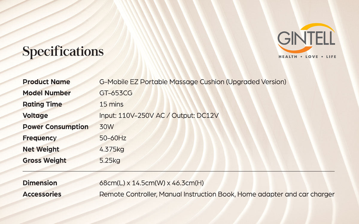 GINTELL G-Mobile EZ Portable Massage Cushion